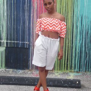 Summer Breeze Collection~Orange & White Crop Top